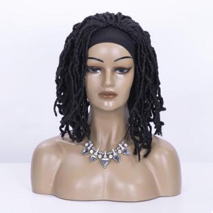 欧美假发女非洲脏辫短卷化纤发带冰丝弹力网假发头套wig 外贸假发