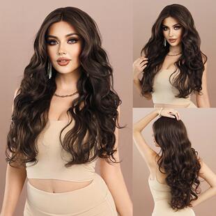 Lace Wig Part 小T蕾丝假发欧美女黑茶色大波浪长卷发化纤发T