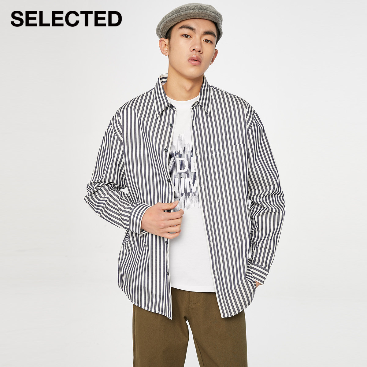 SELECTED思莱德新款纯棉条纹胸兜潮流休闲长袖衬衫男S|421105059|msdalam kategori Pakaian Lelaki, shirt - dari Buy2taobao.com untuk memberikan perkhidmatan ejen Taobao profesional membeli