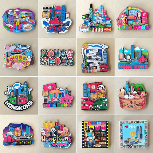 香港李小龙维多利亚海港山顶缆车会展巴士风景旅游纪念品冰箱贴