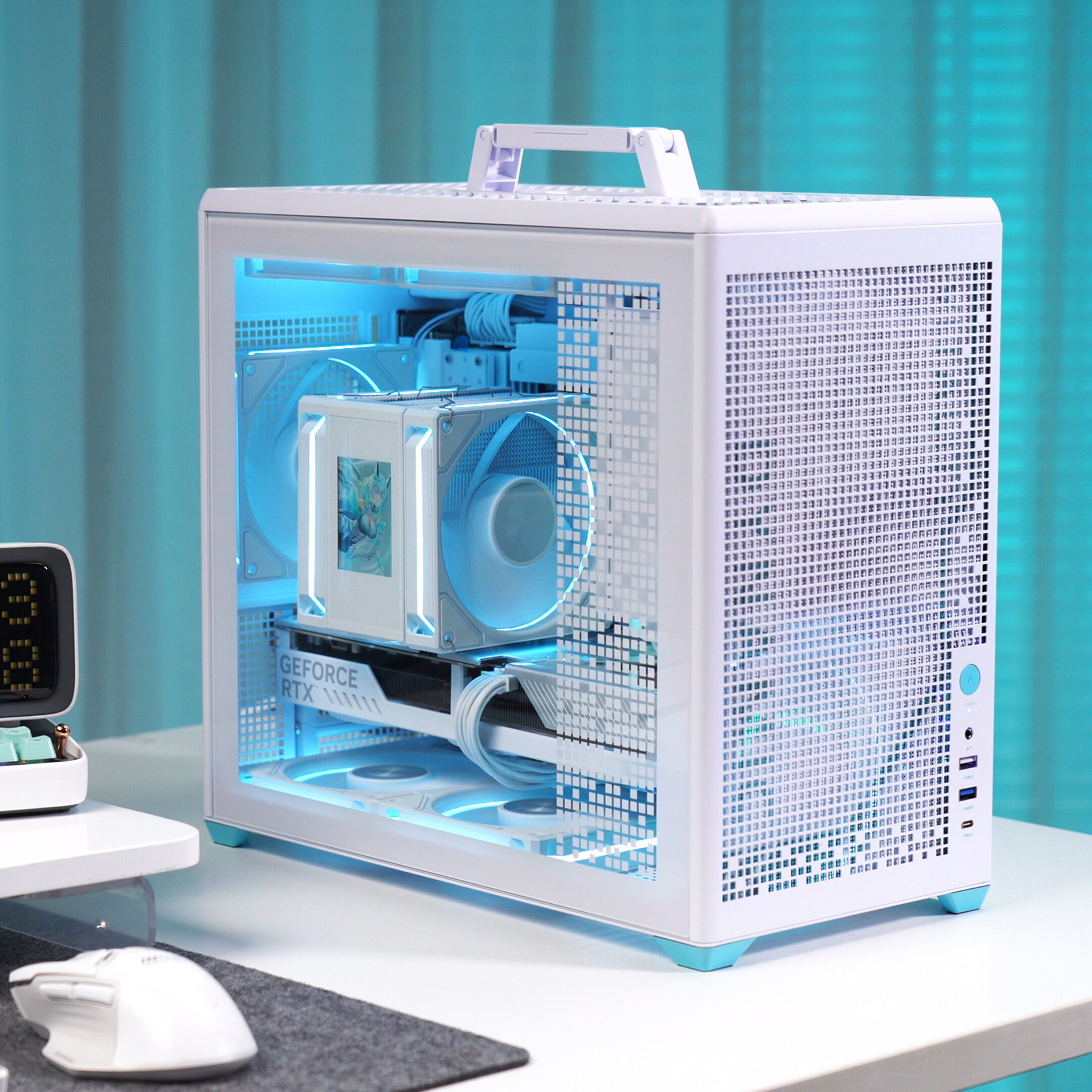 未知玩家P80折叠手提便携式MATX白色240水冷MINI台式桌面电脑机箱图片