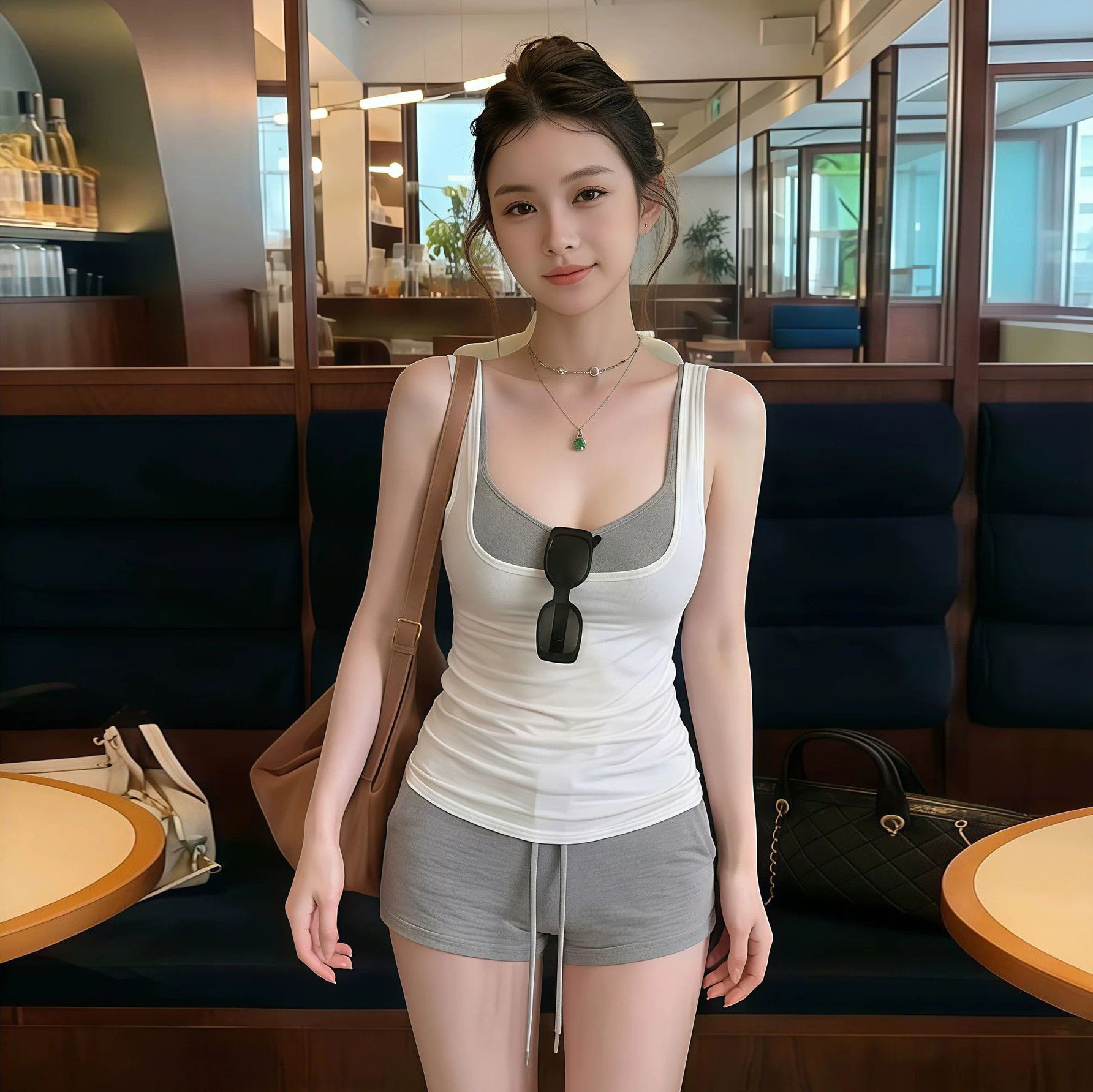 纯欲性感百搭辣妹吊带背心两件套女夏季上衣T恤套装无袖大胸U领