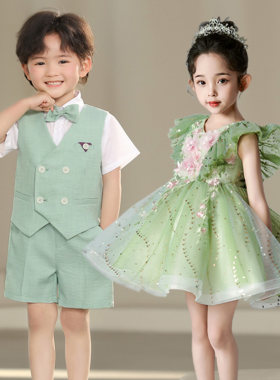 六一儿童礼服绿色演出服装主持人