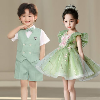 幼儿园绿色演出服六一儿童合唱女童公主裙男童礼服主持人表演服装