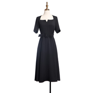 伊琪春夏了不起的麦瑟尔夫人同款连衣裙新款黑色方领连身裙可定制