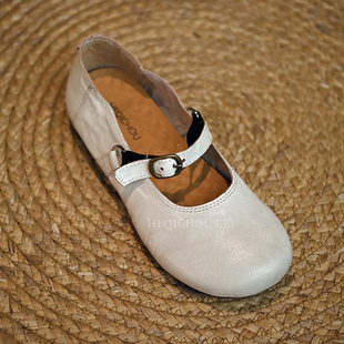 何其丑女鞋真皮复古圆头平底一字带玛丽珍鞋女新款百搭浅口单鞋