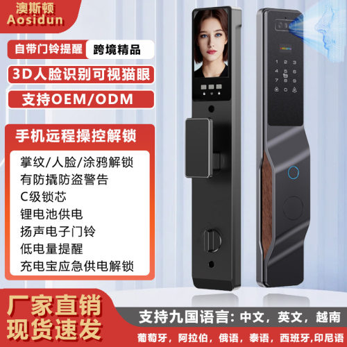跨境智能锁掌静脉3D人脸识别智能门锁涂鸦对讲密码锁全自动指纹锁