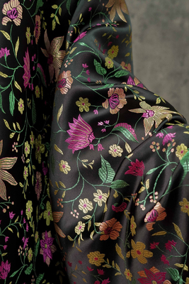 新国风黑色小碎花织锦缎女装连衣裙旗袍色织装饰面料复古窗帘布料