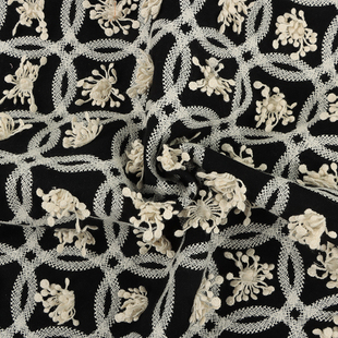 日式黑色立体刺绣厚款棉麻刺绣布料皆明川海葵刺绣手工diy包包