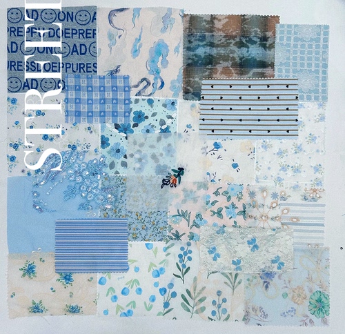 蓝色面料小样布料蕾丝刺绣立体工艺幼儿园手工diy拼贴碎布头