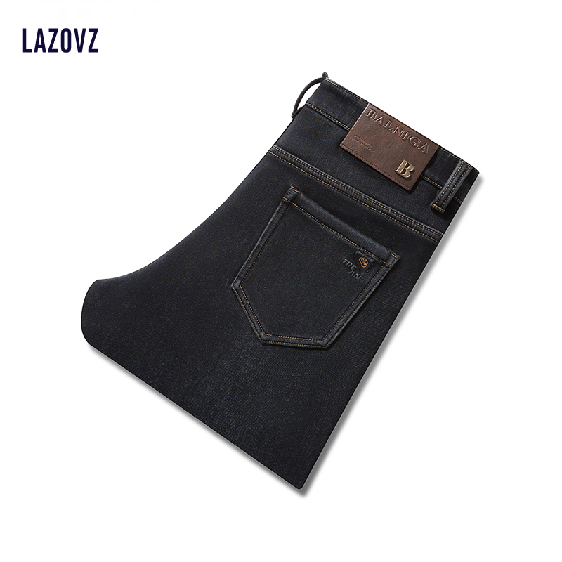 蓝兹冬季加绒加厚保暖蓝色牛仔男青年小脚百搭长裤简洁免烫男裤