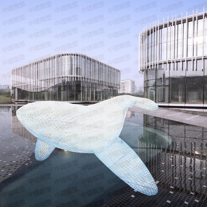 不锈钢镂空海豚雕塑鲸鱼水池美陈