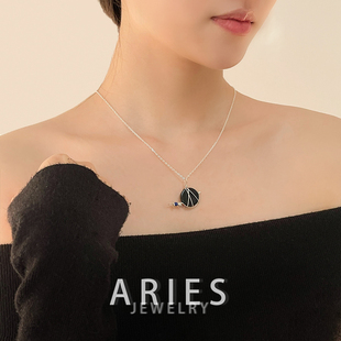 Aries S925纯银小众设计黑玛瑙酒壶毛衣链轻奢时尚高级感复古项链