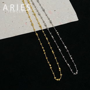 Aries 意大利进口车花工艺抽拉式仙女项链S925纯银镀金轻奢钻石链