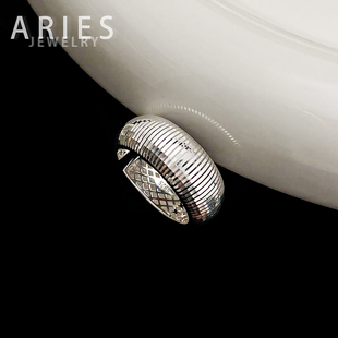 Aries 高级精致CNC车花工艺镭射轻奢戒指S925纯银欧美风时尚指环