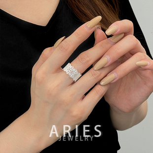 Aries 新款花边蕾丝开口戒指复古浮雕镂空轻奢高级小众设计不撞款
