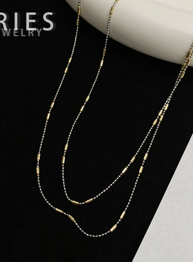 s925银意大利工艺圆珠金柱锁骨链