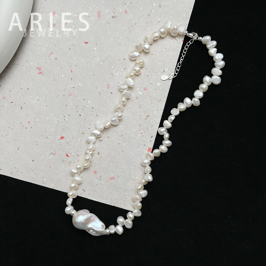 Aries 满天星异形天然淡水巴洛克珍珠项链S925纯银小众高级锁骨链