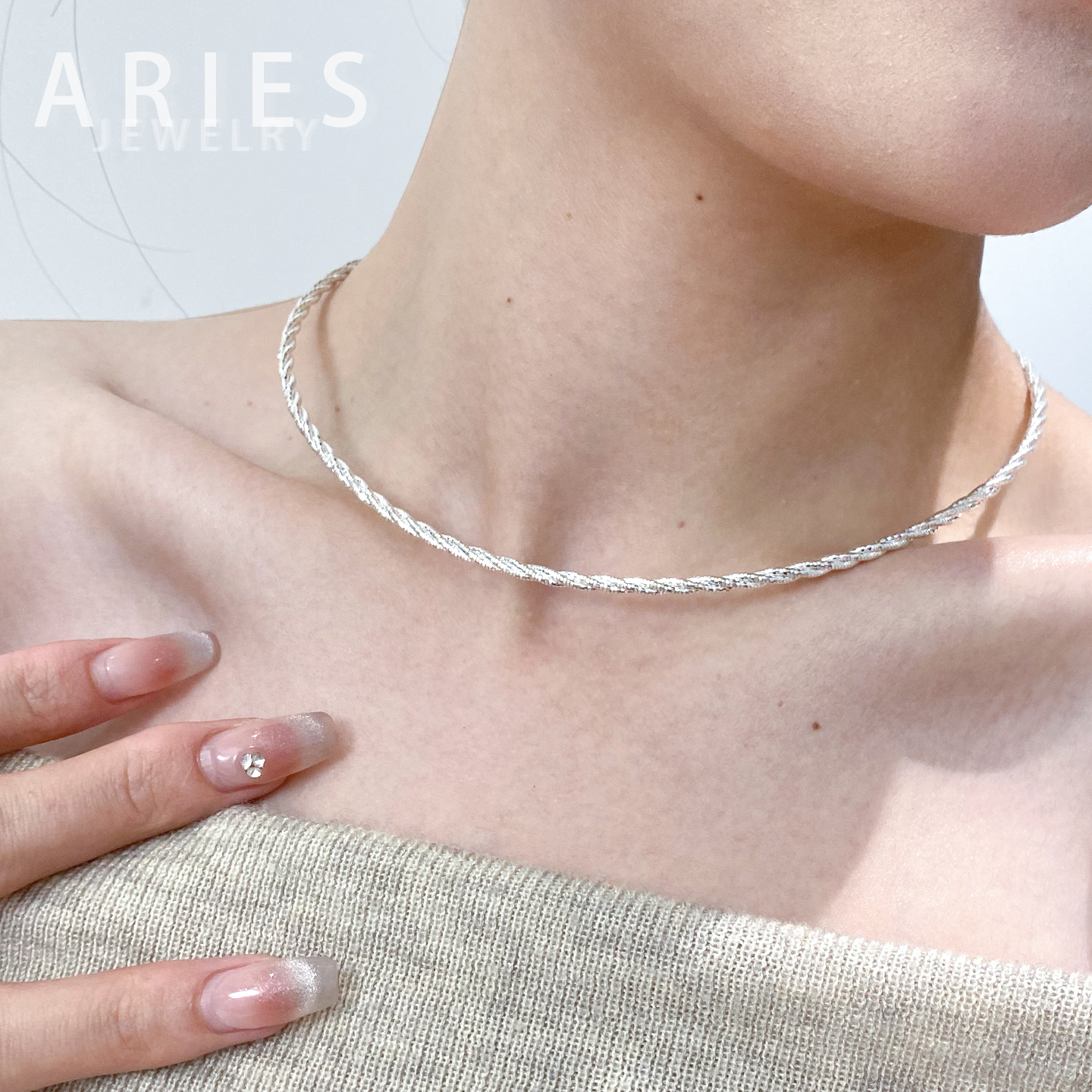 s925银意大利工艺三编麻花项链