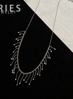 Aries 意大利工艺镭射流苏满天星项链S925纯银复古轻奢高级锁骨链