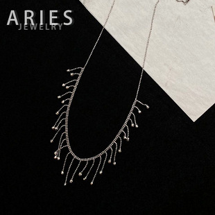 Aries 意大利工艺镭射流苏满天星项链S925纯银复古轻奢高级锁骨链