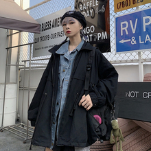 ins街头原宿风工装 上衣宽松中长款 假两件牛仔外套男女潮 秋季 韩版