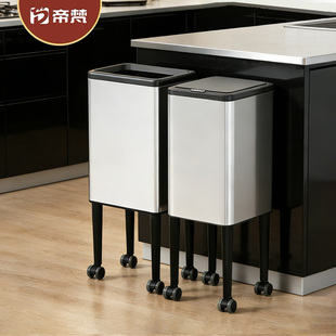 厨房高脚垃圾桶高款可移动家用不锈钢高个子免弯腰卫生桶2025新款