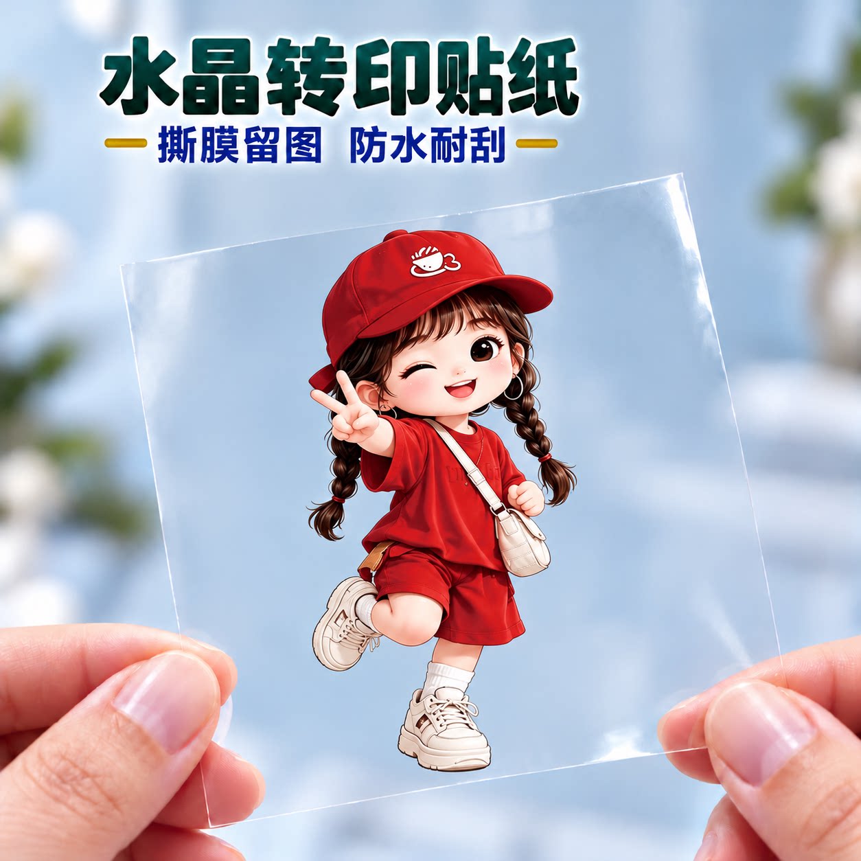 可爱女童萌宝图片水杯手机头盔防水自粘贴纸贴装饰画冰箱红色卫衣