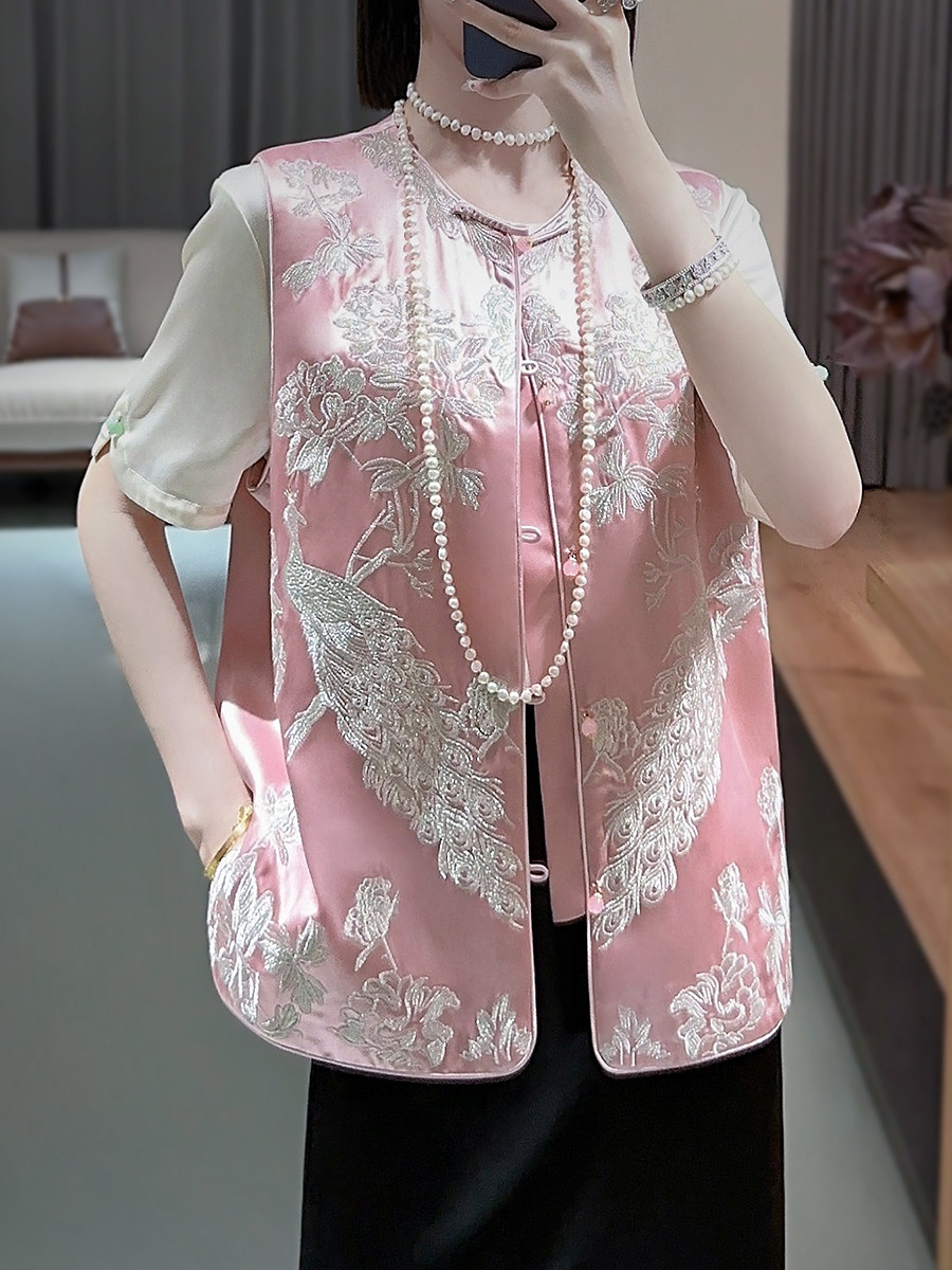 NEW CHINESE WOMENS TANG COSTUME HANFU NATIONAL STYLE VEST SHOULDER 2024 YOUNG TEMPERAMENT HORSE CLIP EMBROIDERED TOP SHIRT