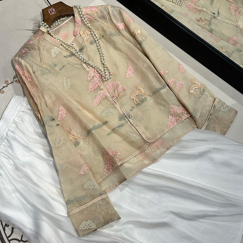 新中式唐装汉服国风薄纱罩衫上衣