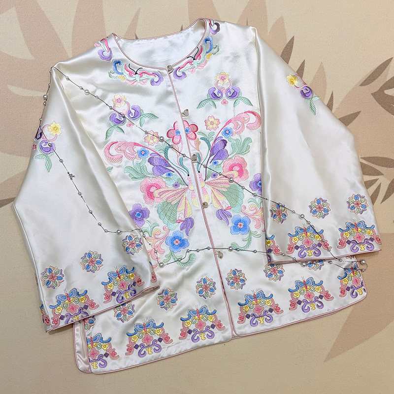 新中式外套女士国风唐装汉服民族风刺绣过年衣服高端醋酸缎面上衣