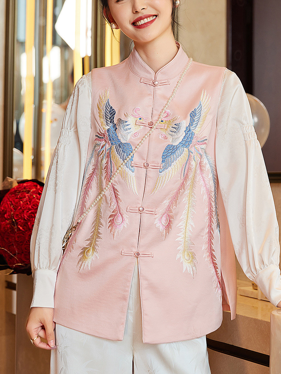 새로운 중국 스타일 상의 HANFU 여성 성인 당나라 양복 자수 조끼 중국 스타일 치파오 가디건 단추 달린 작은 재킷
