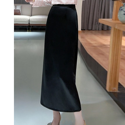 新中式女装春季穿搭长裙气质高级感中国风裙子年轻缎面醋酸半身裙