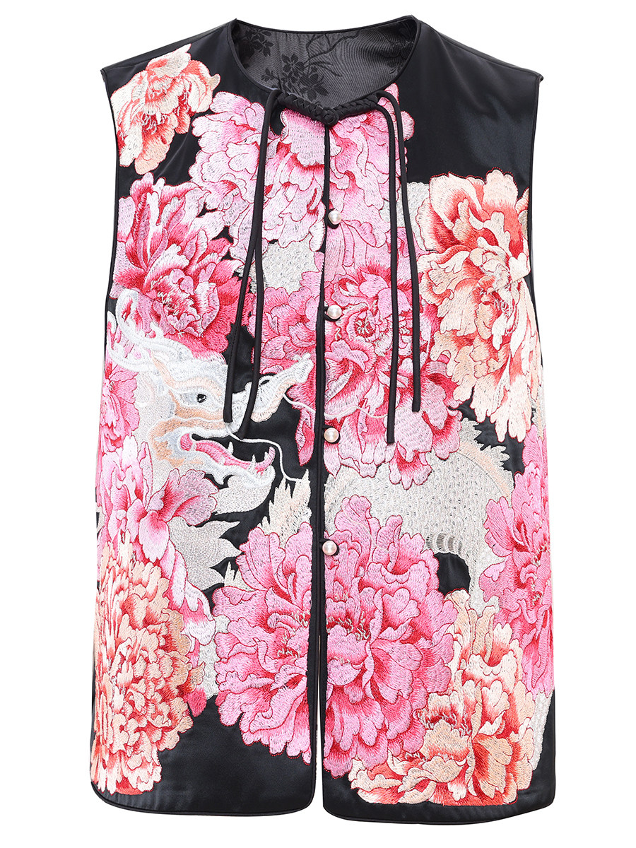 NEW CHINESE VEST TANG COSTUME ANCIENT COSTUME WOMENS HANFU HORSE CLIP VEST CARDIGAN BUCKLE HEAVY INDUSTRY NATIONAL STYLE EMBROIDERED TOP