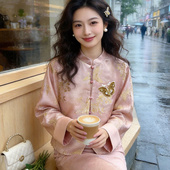 新中式 改良汉服国风女士高端人丝提花阔太太洋气高贵上衣 外套唐装