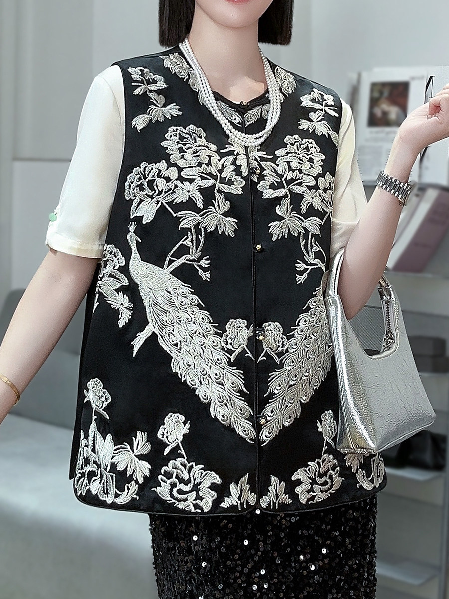 NEW CHINESE WOMENS TANG COSTUME HANFU NATIONAL STYLE VEST SHOULDER 2024 YOUNG TEMPERAMENT HORSE CLIP EMBROIDERED TOP SHIRT