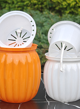 南瓜花盆懒人双层套盆自吸水培桌面摆件绿萝多肉盆栽阳台环保树脂