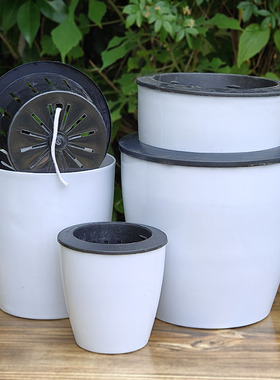 简约花盆加厚懒人自吸水培圆形精致创意多肉绿萝盆栽盆桌面环保盆