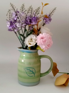 日式复古风陶瓷花壶瓶家用牛奶壶奶缸花插釉下彩引流杯开片冰裂釉