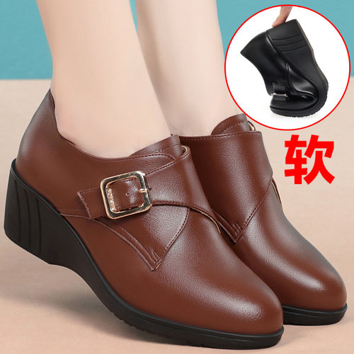 圆头韩版坡跟春秋款扣带深口搭扣