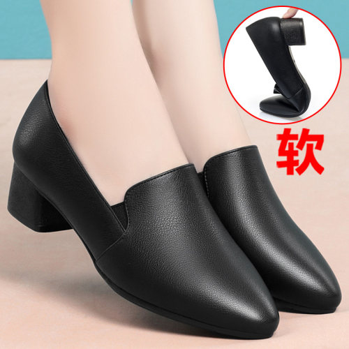 单鞋韩版粗跟女士皮鞋软底舒适