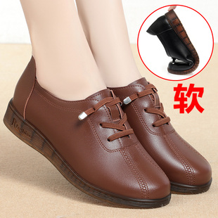 子 防滑女士皮鞋 妈妈鞋 真皮软底舒适女宽脚宽头软面超软不磨脚单鞋