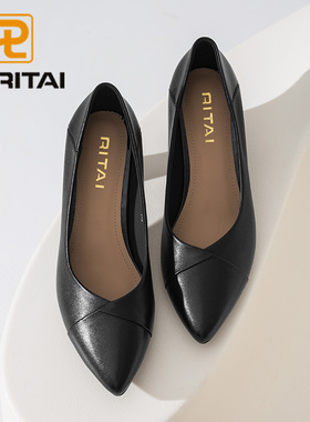 日泰春秋款新款女头层牛皮工作黑色软皮舒适空姐上班面试女高跟鞋