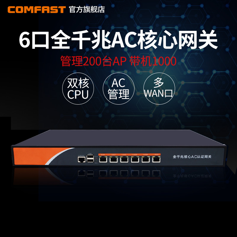 COMFAST CF-AC300全千兆6口企业有线路由AC控制器智能网关商用无线AP上网行为管理宽带叠加多WAN口拨号瑞小博