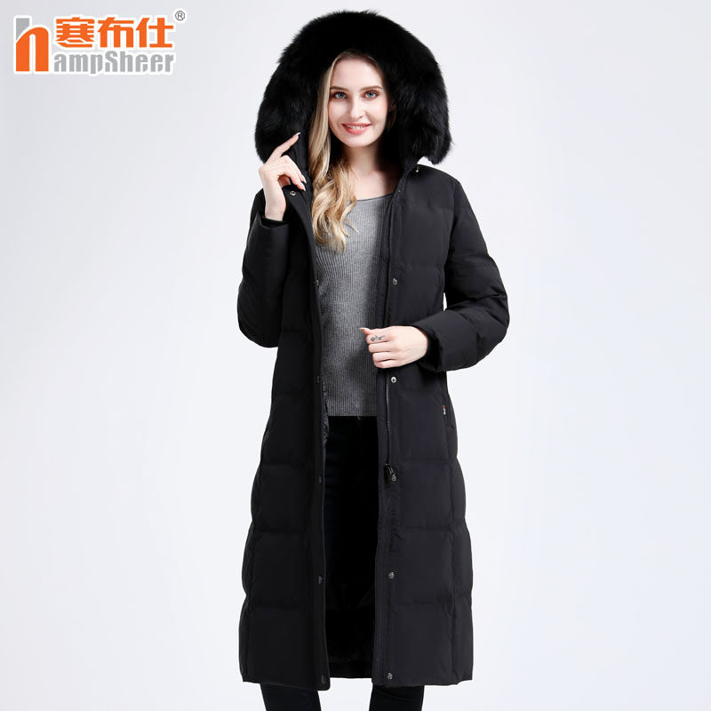 大毛领长款羽绒服 狐狸毛加厚白鹅绒大码妈妈外套 寒布仕新品1937