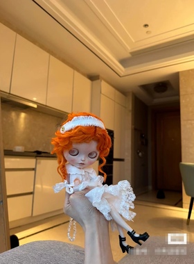 blythe、qbaby俄罗斯马海毛假发小布爱马仕橙色大卷编发