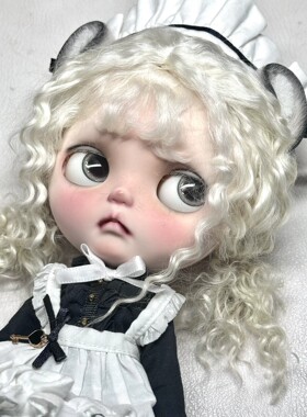blythe、qbaby俄罗斯马海毛假发(白色小卷长款披肩发，刘海可剪）