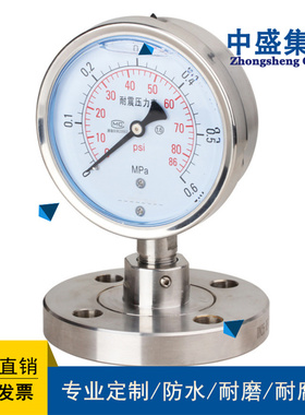 安徽天长市中盛压力表不锈钢隔膜压力表Y-100B/MP -0.1~0.5MPa