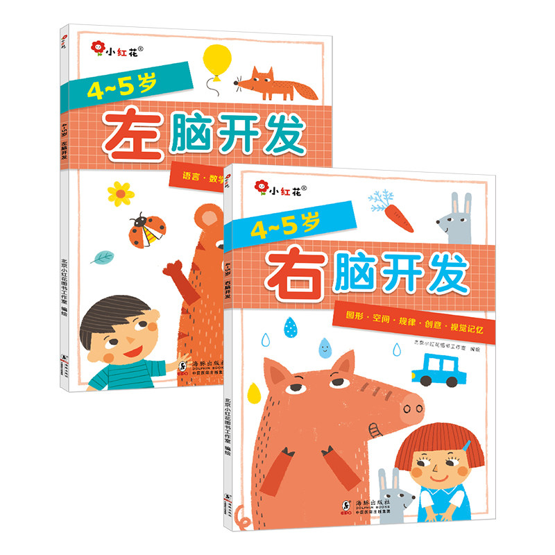 邦臣小红花左右脑开发4-5岁全2册 儿童左右脑开发全脑思维训练益智早教游戏书 幼儿智力潜能开发益智游戏贴纸书宝宝益智早教游戏书