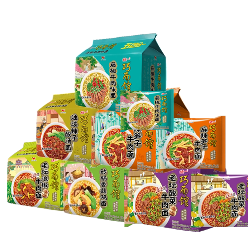 统一巧面馆方便面藤椒麻辣笋牛肉面油泼辣子酸汤香菇砂锅鸡五连包